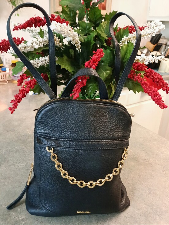 black leather backpack calvin klein Men's Backpack, Plaque, One Size Since 1968 Calvin Klein Black Leather Backpack/Purse